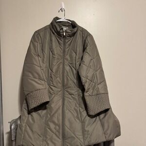 Catherines Womens 2X Taupe Quilted Puffer Coat Jacket Full Zip Winter